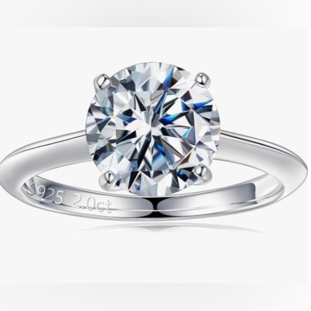 Moissanite Rings 14K White Gold Vermeil over Sterling Silver-7